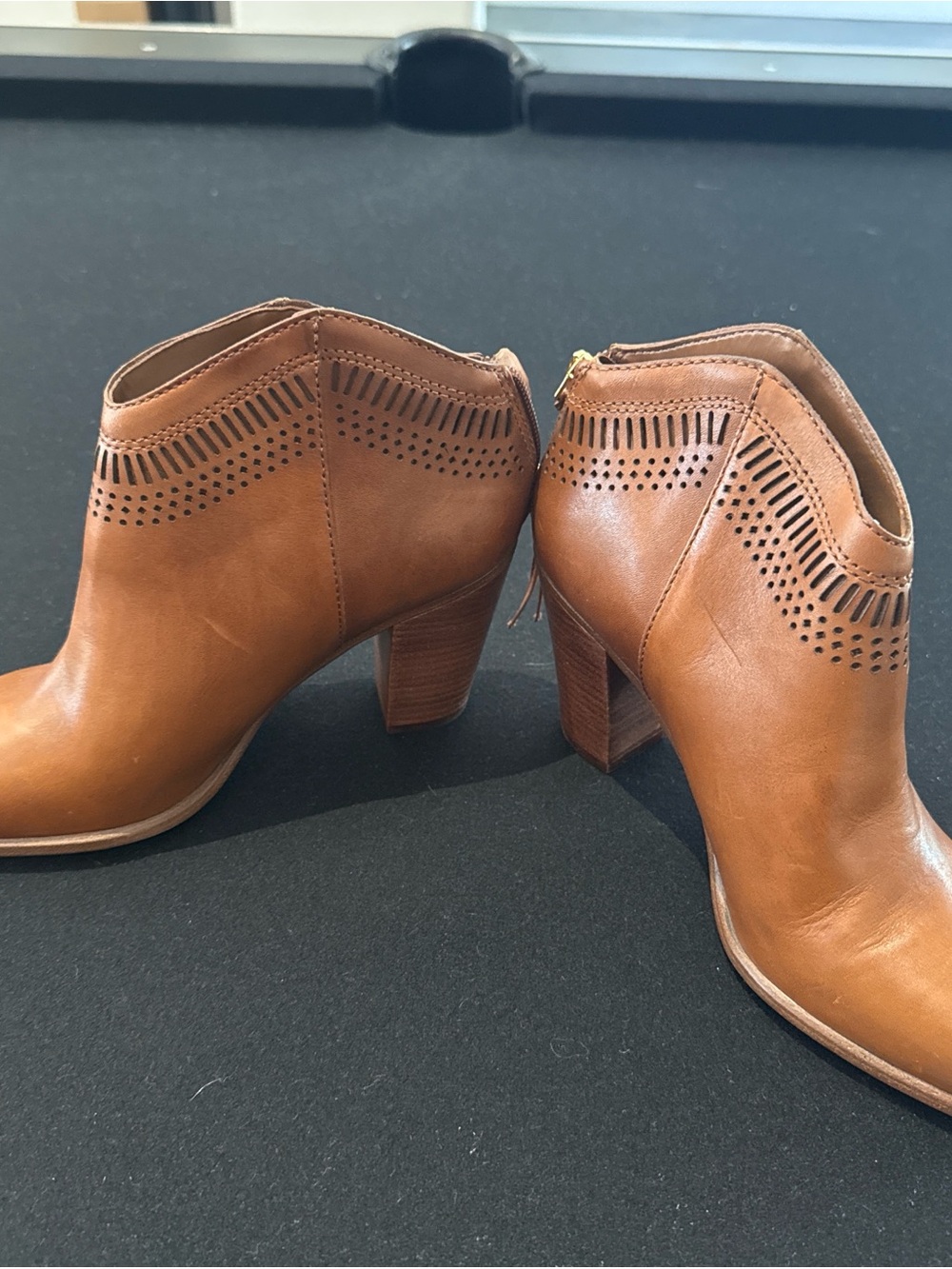 Vince Camuto Cognac Leather Ankle Booties with Perforated Detail